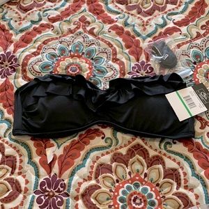 Black bandeau bikini top with straps